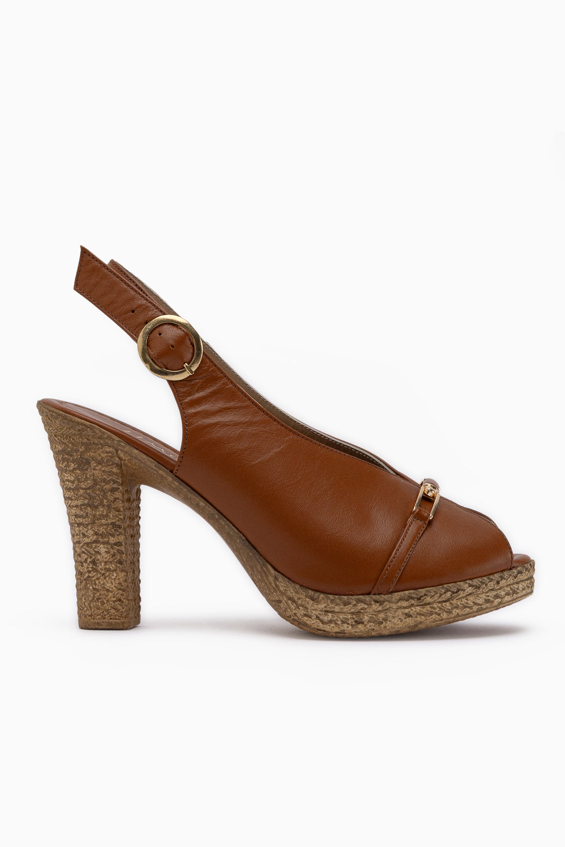 Bernis Genuine Leather Tan Buckled Platform Heeled Women’s Shoes