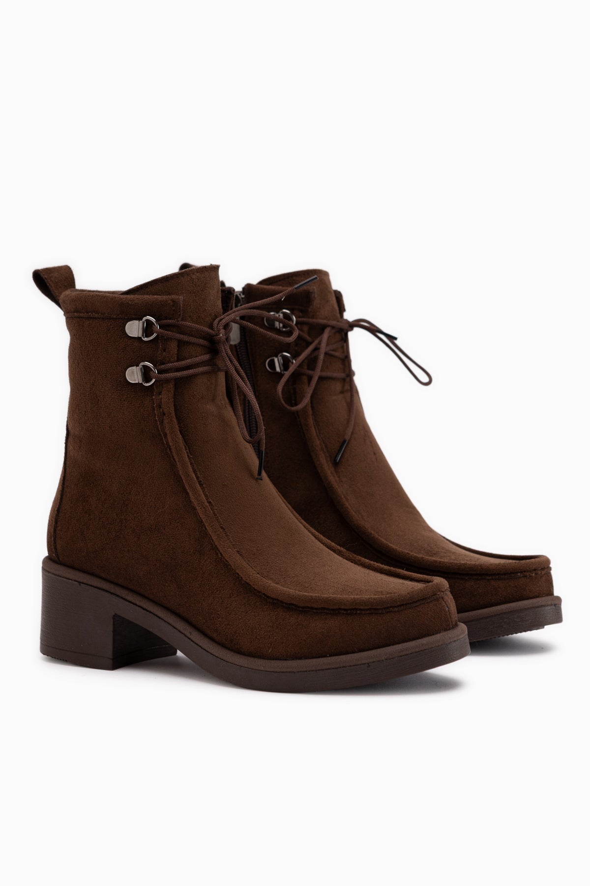 Joey Kaffee Wildleder Schnürung Dicke Absatz Damen Stiefel