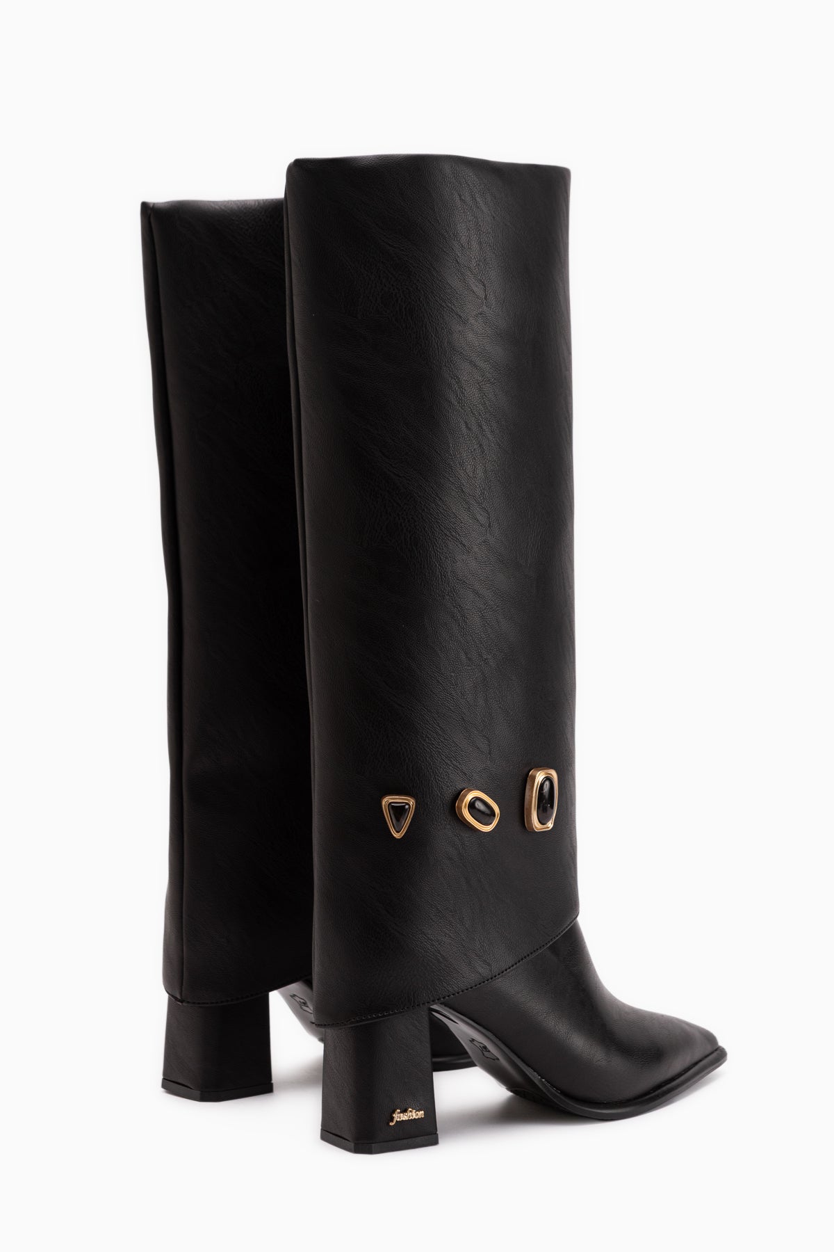 Loretta Schwarze Abnehmbare Manschette 2-in-1 Absatz Damen Stiefel & Stiefeletten
