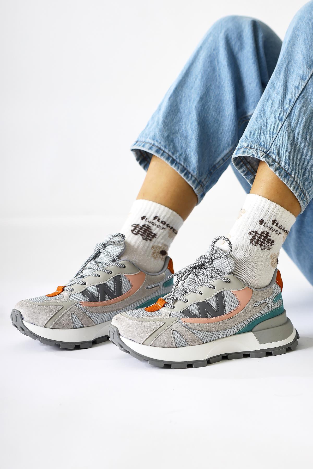 Bach Grey Suede Textile Detail Lace-Up Women's Sneakers