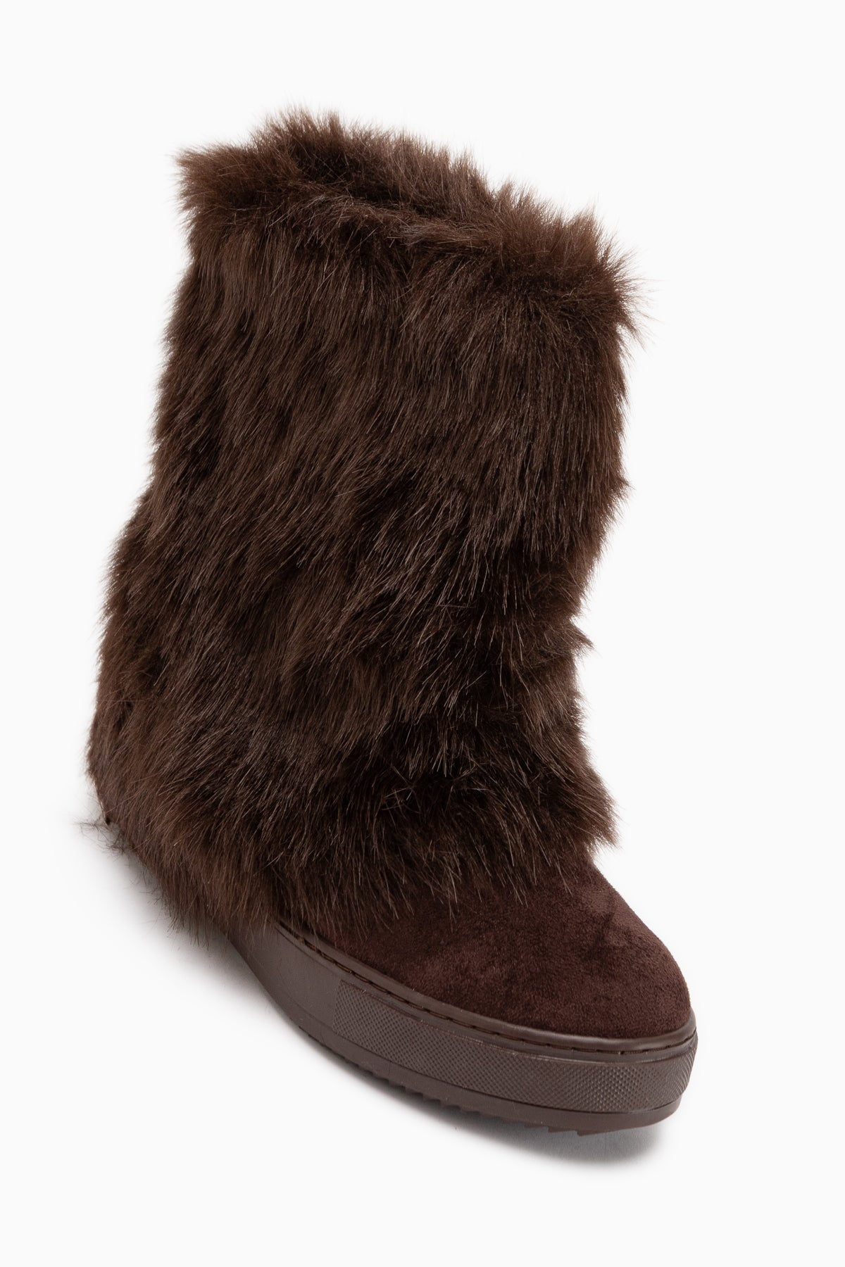 Randi Brown Suede Hidden Wedge Feathered Boots