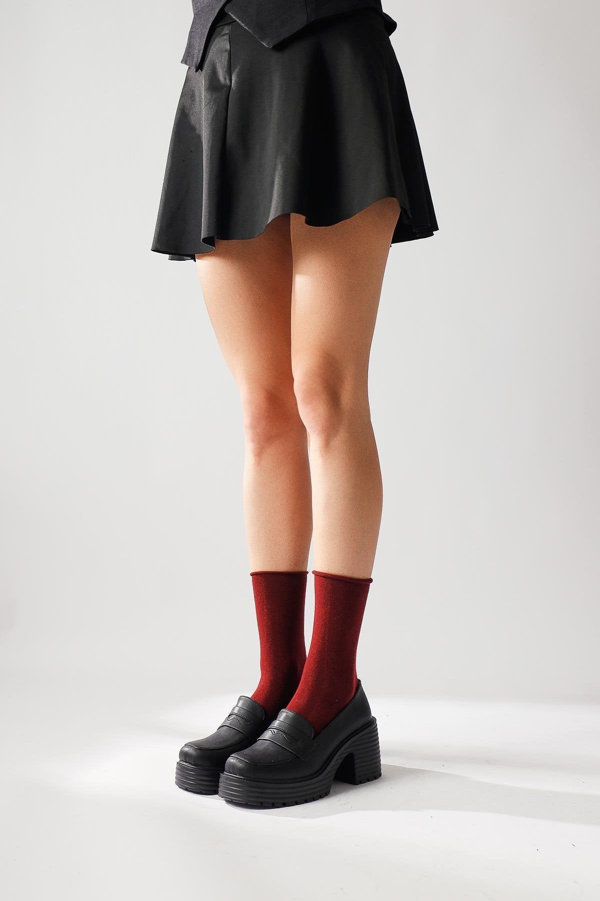 Alinne Black Thick Soled Platform Loafers