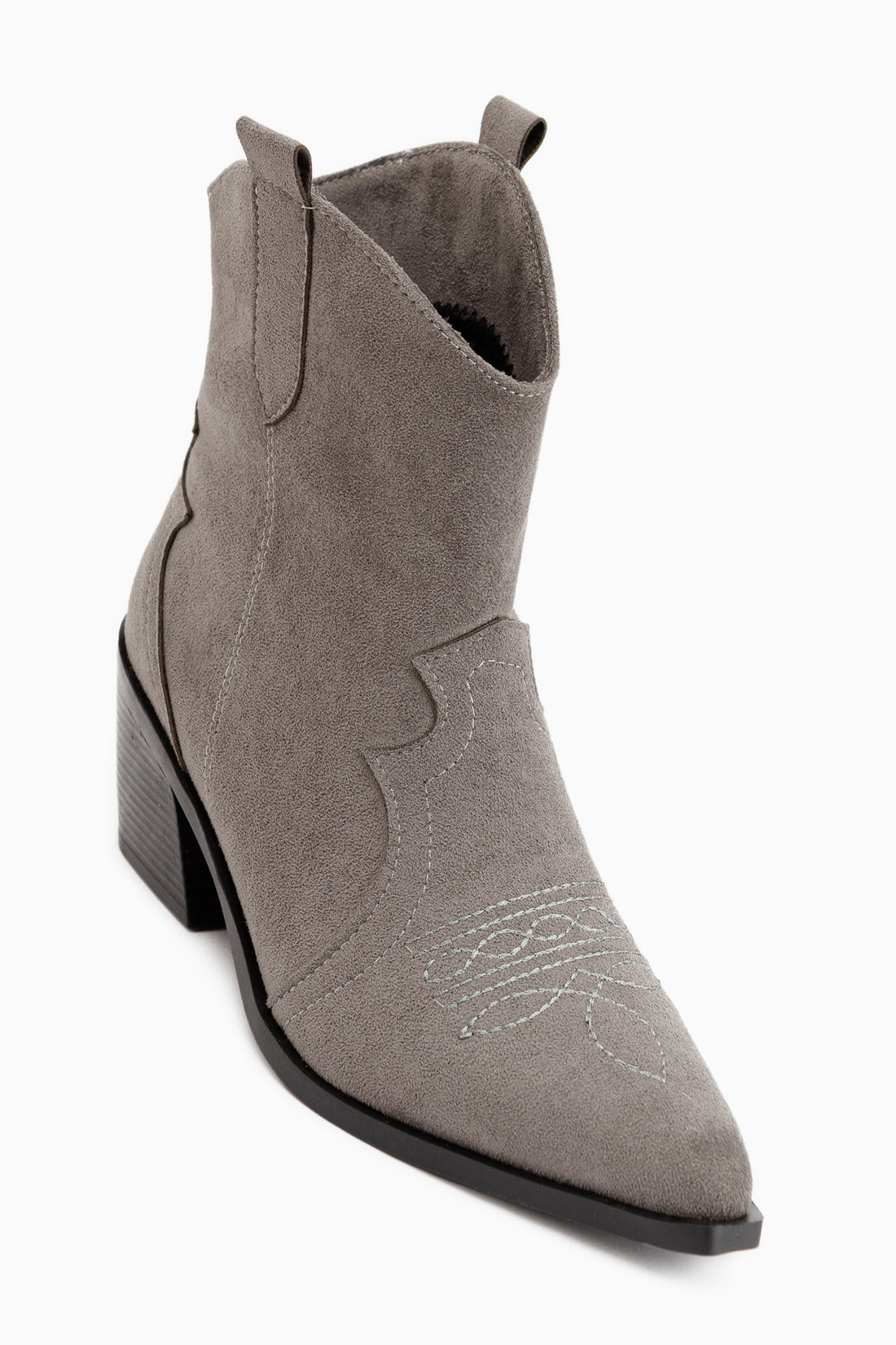 Joo Grau Wildleder Spitzes Fußteil Bestickte Western Stiefel