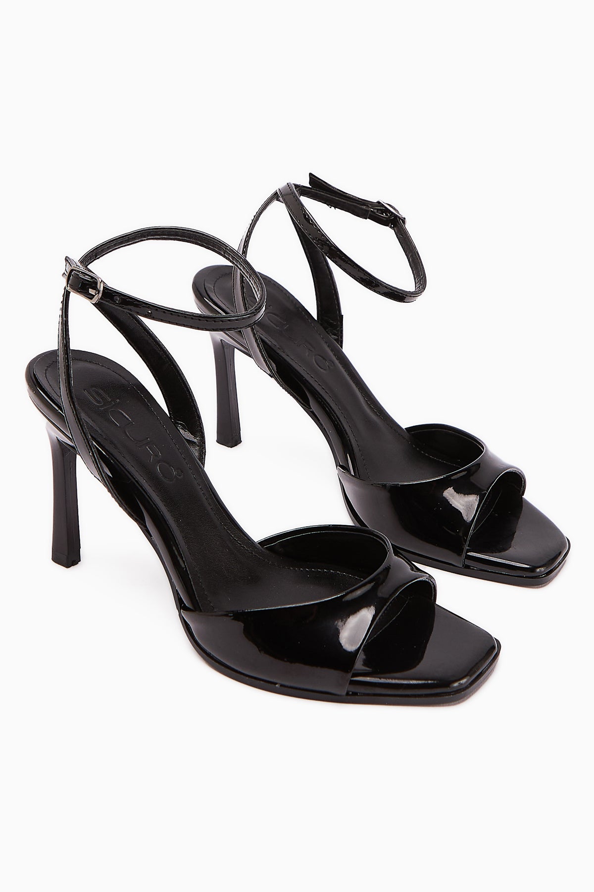 Nova Black Patent Leather Ankle Strap Stiletto Women's Shoe