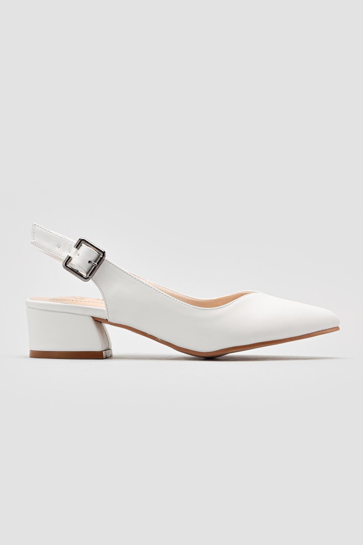 Henrietta White Pointed Toe Low Heel Sandals