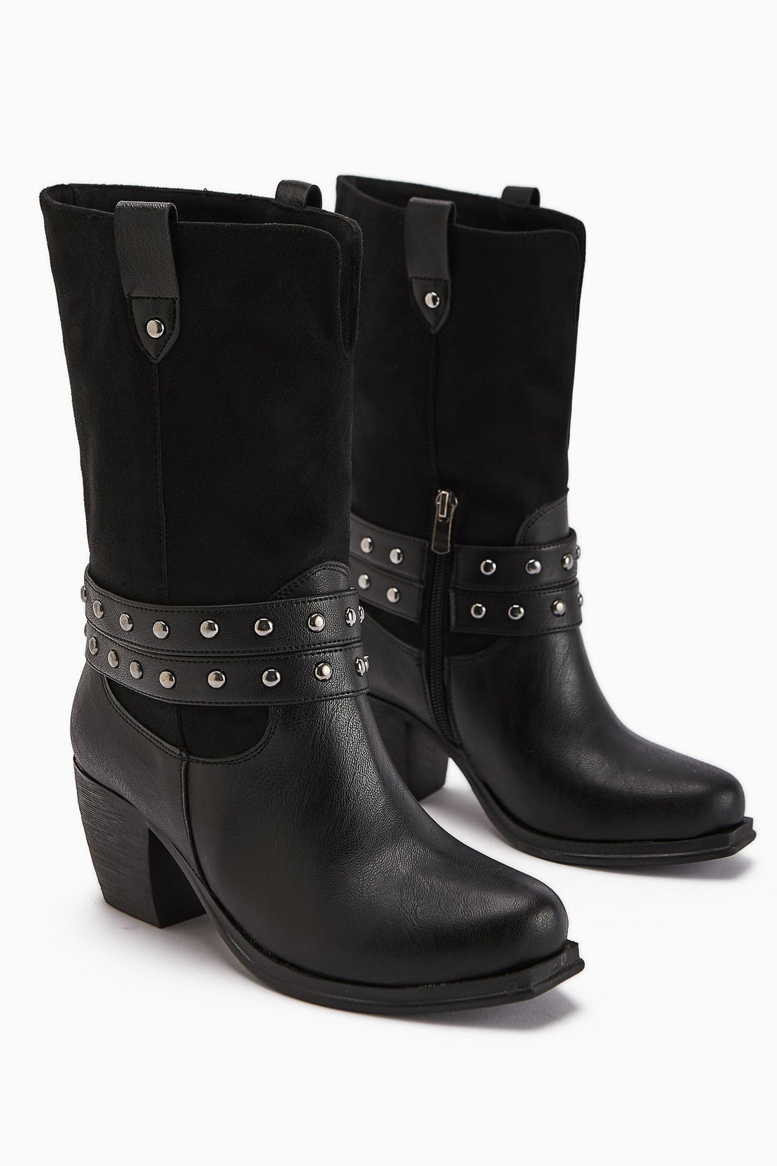 Catrin Black Studded Heeled Women's Boot