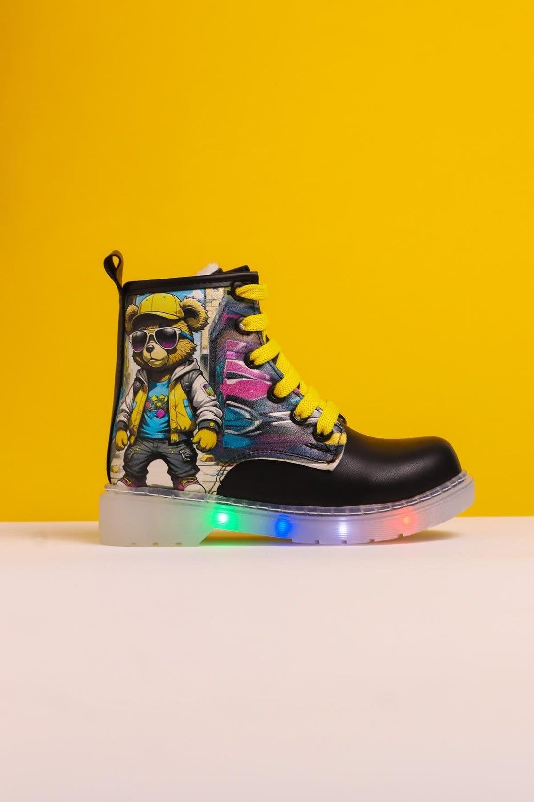 Denis Schwarz Gestreifte Charakterdruck Schnür-Kinderstiefel