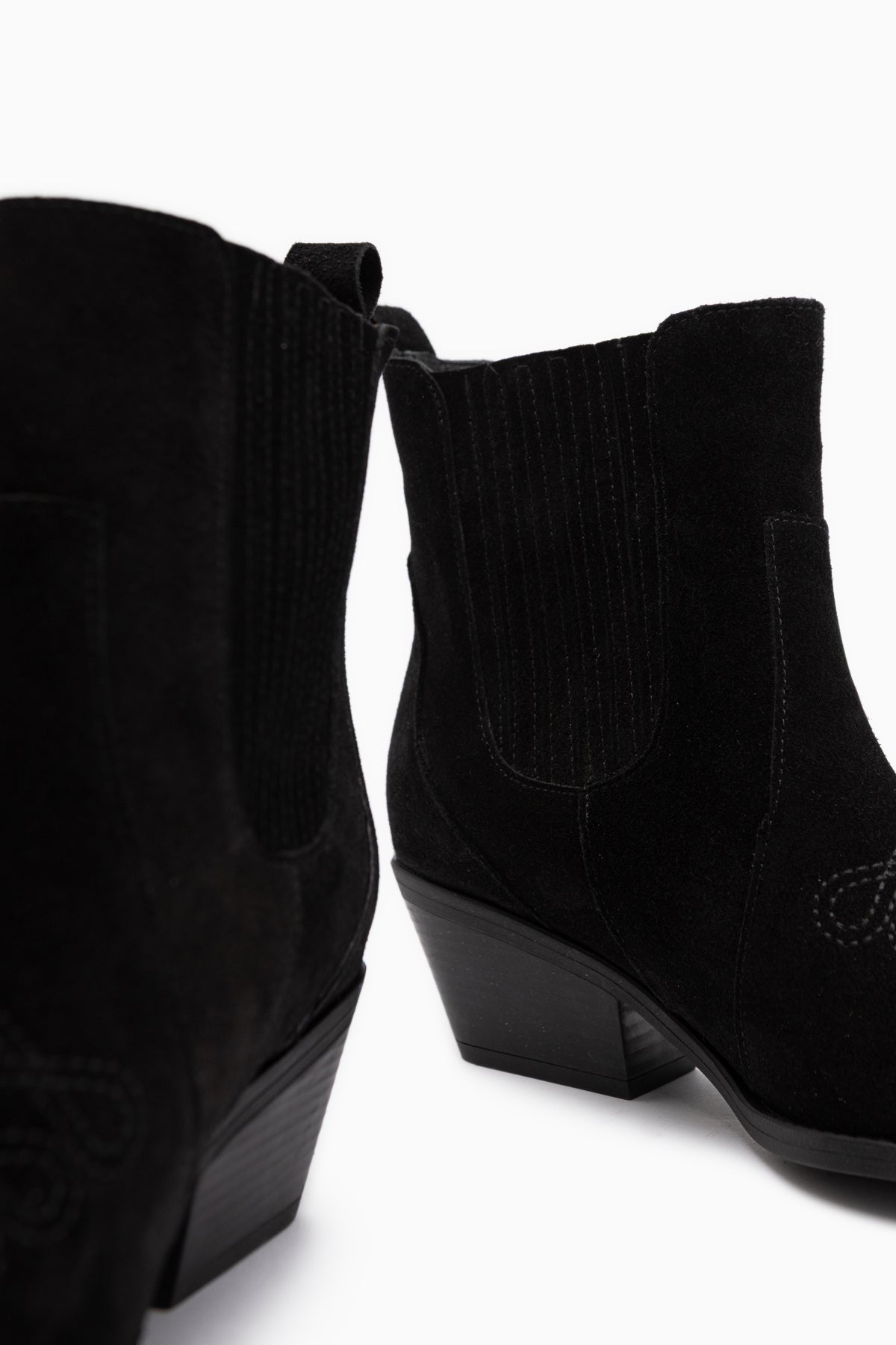 Freya Echtes Leder Schwarz Wildleder Bestickte Detail Damen Cowboy Stiefel