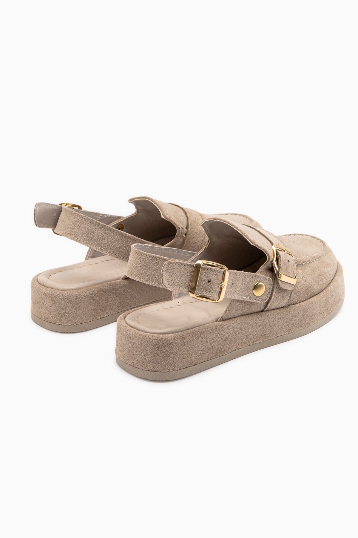 Gity Bej Süet Çift Tokalı Kadın Slingback Loafer Ayakkabı