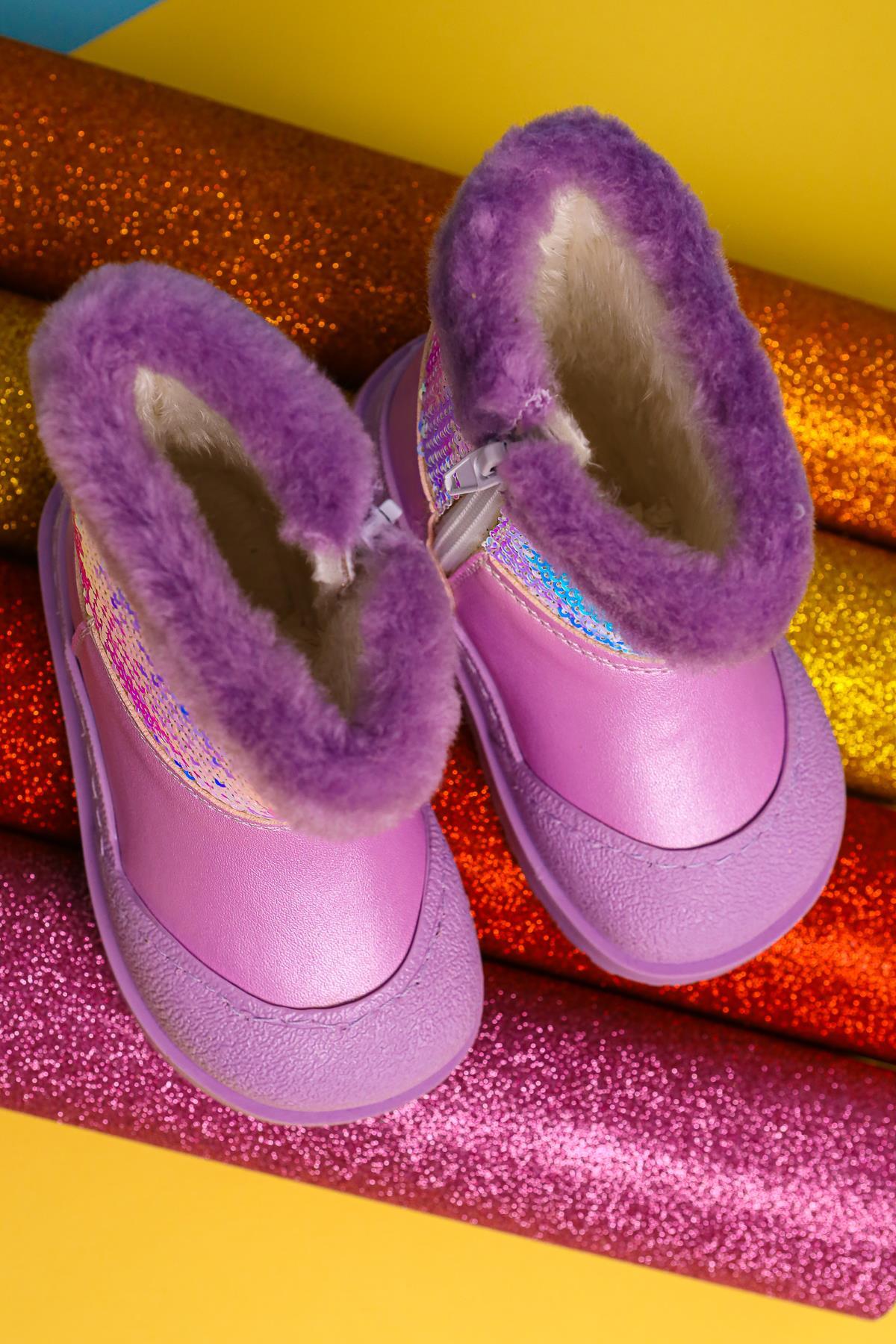 Eleen Lila Pailletten Pelzgefütterte Baby Stiefel