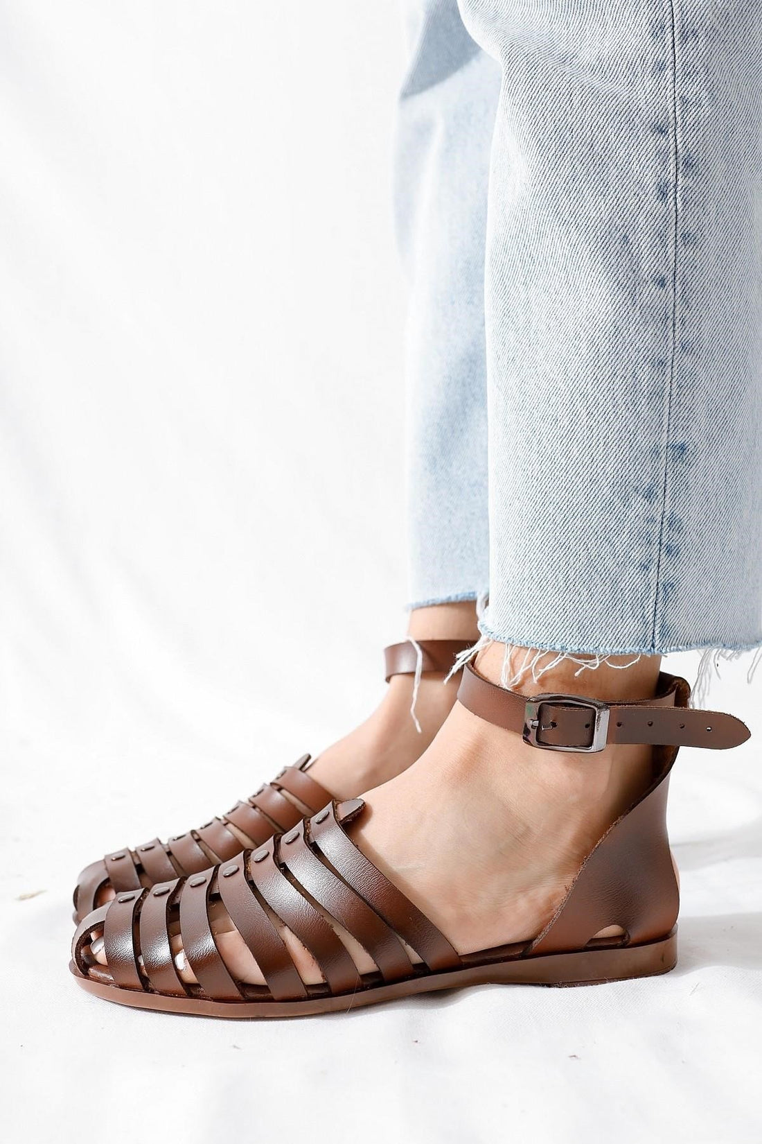 Genuine Leather Helen Tan Toe Covering Bodrum Sandals