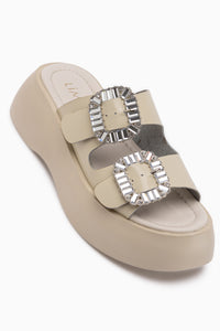 Daina Echtes Leder Beige Stein Damen Pantoletten