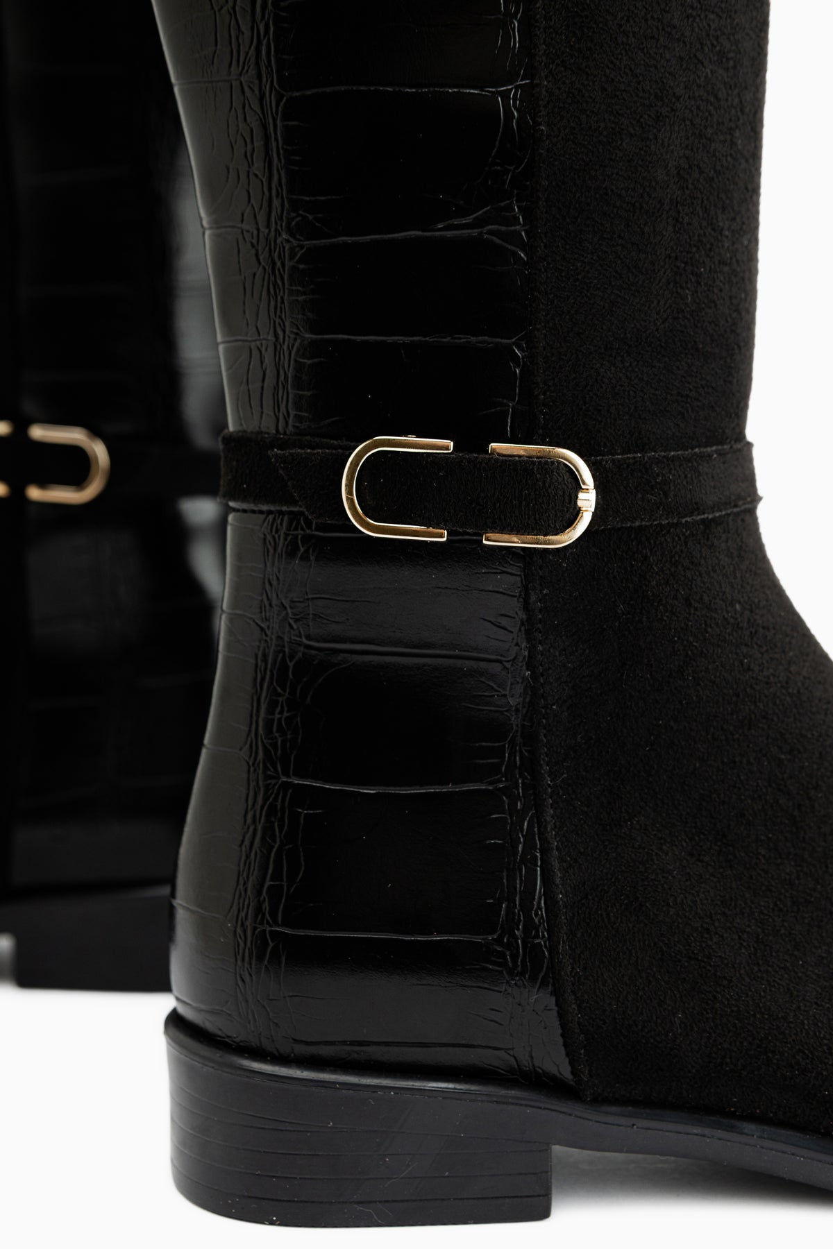 Essie Schwarze Wildleder Schnallen Damen Stiefel