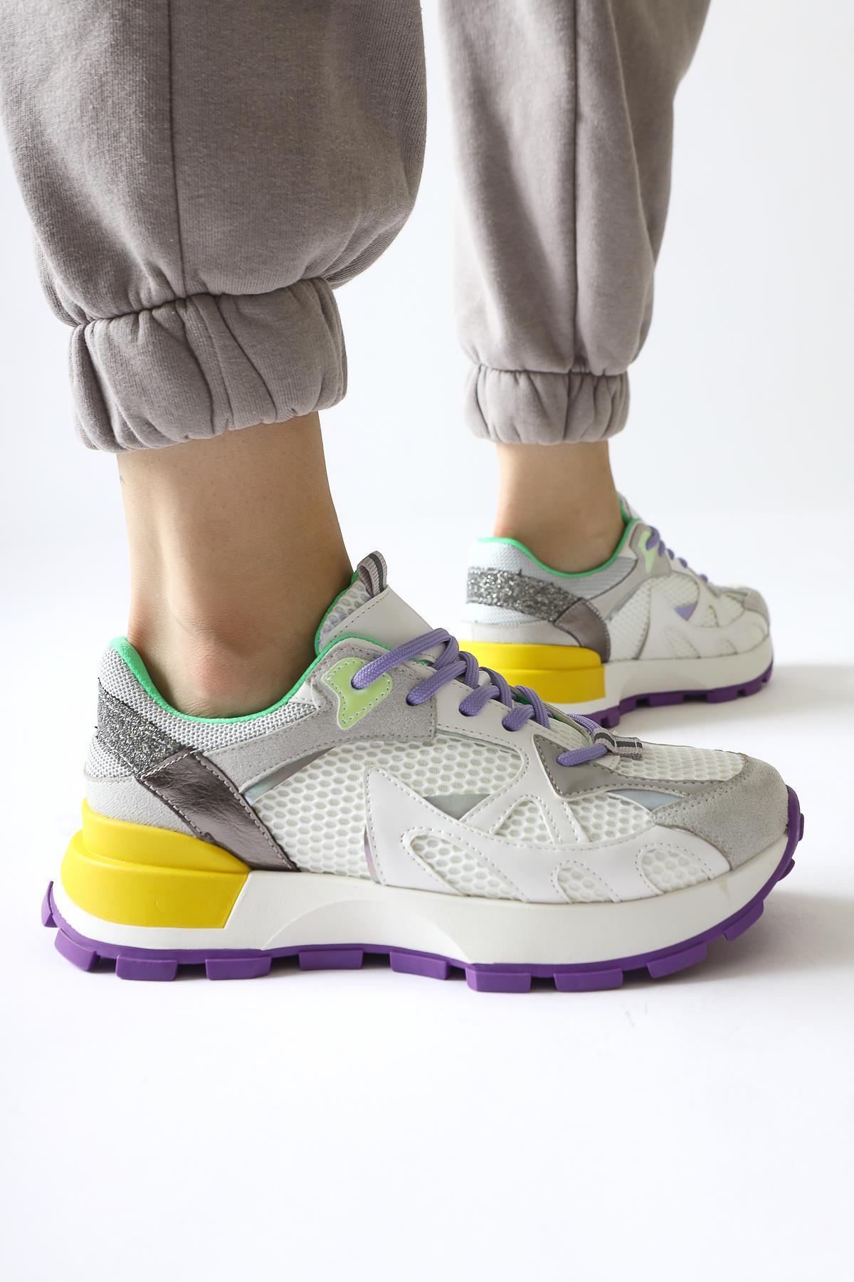 Moe White Mesh Detail Lace-Up Sneakers