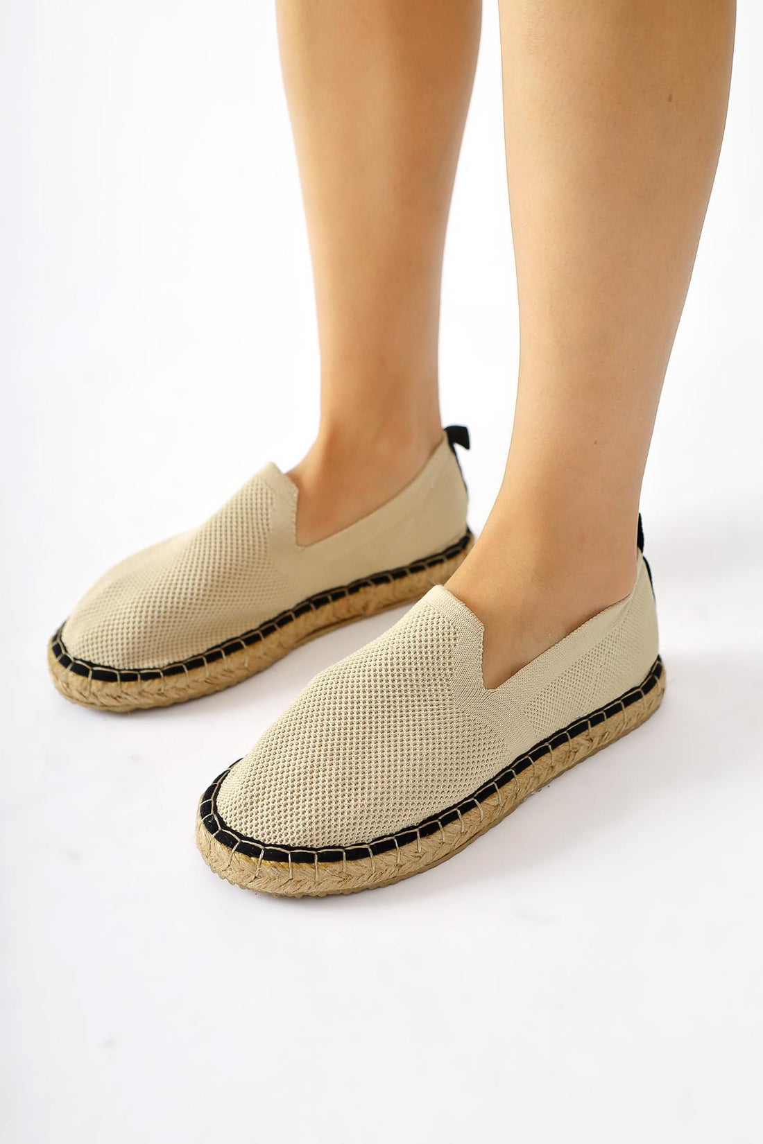 Bisse Beige Knitted Straw Soled Casual Shoes