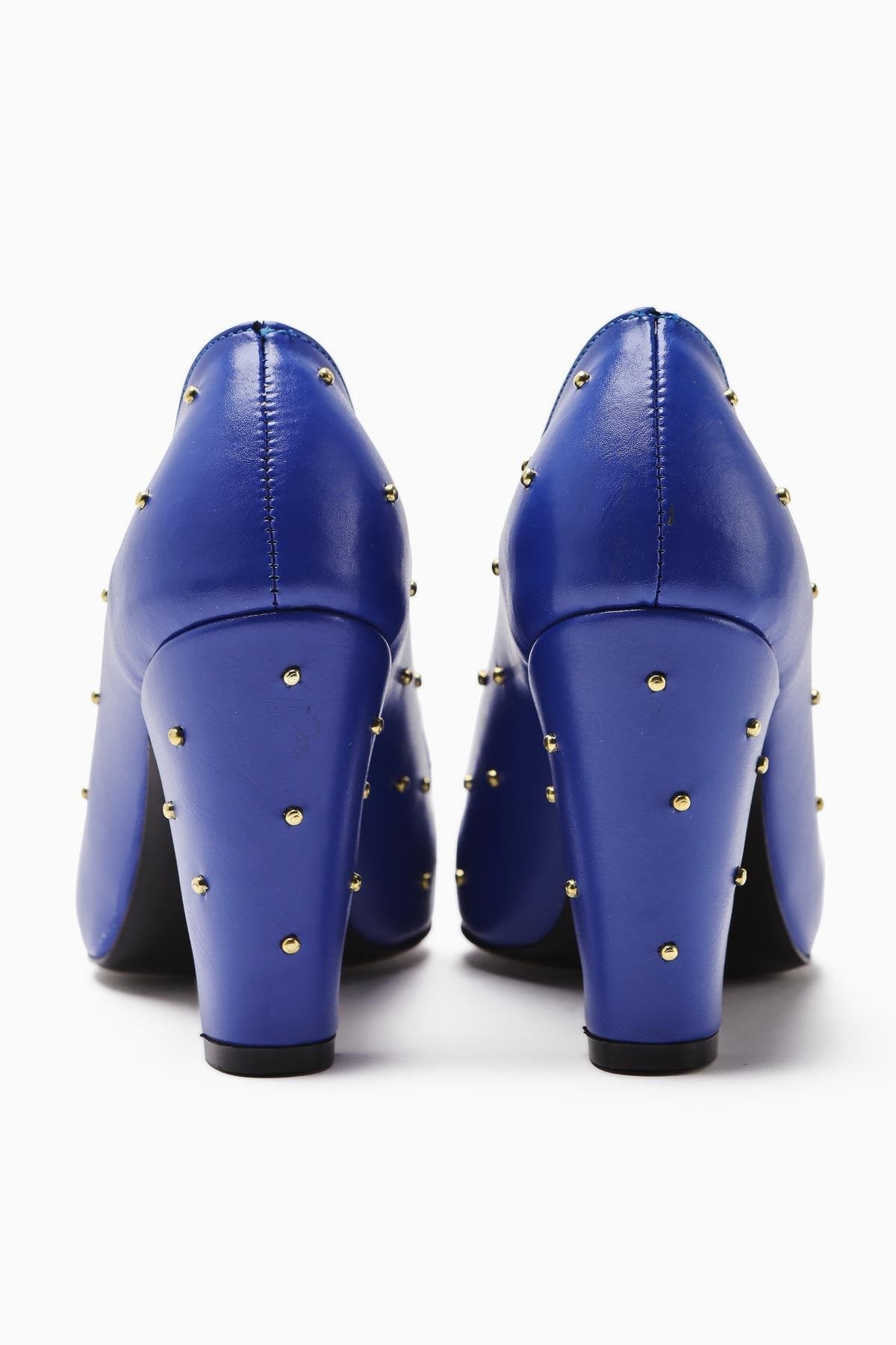 Audrey Navy Blue Pointed Toe Studded Detailed Heeled Women's Shoes