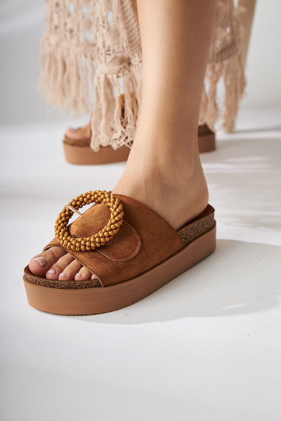 Kamila Taba Wildleder Perlen Damen Komfort Pantoffel