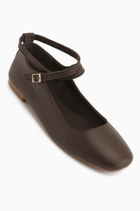 Genuine Leather Ameli Brown Cross Strap Women’s Ballet Flats
