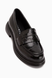 Sienna Schwarze Krokodil Muster Damen Loafer Freizeit Schuhe