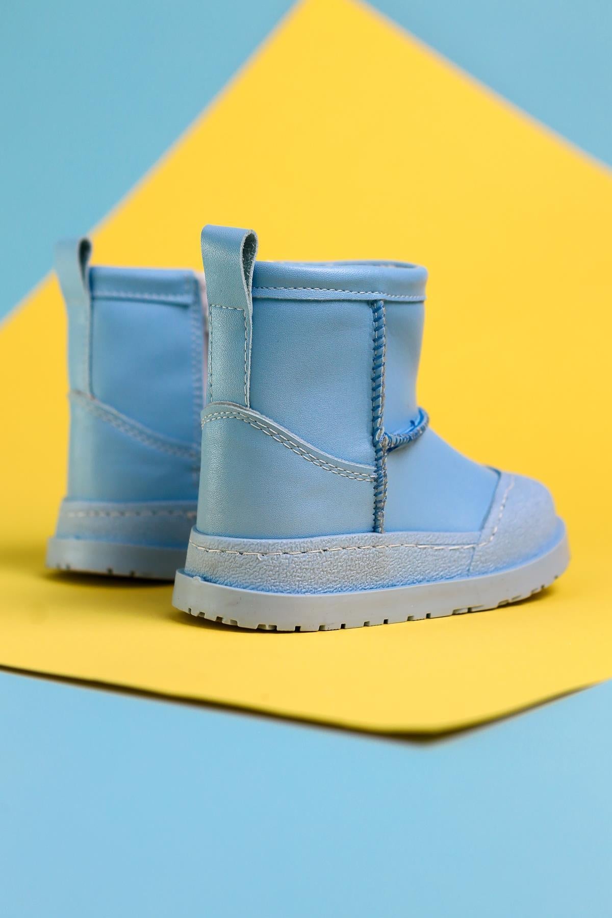 Gilla Blaue Umgekehrte Stich Detail Pelzgefütterte Baby Stiefel