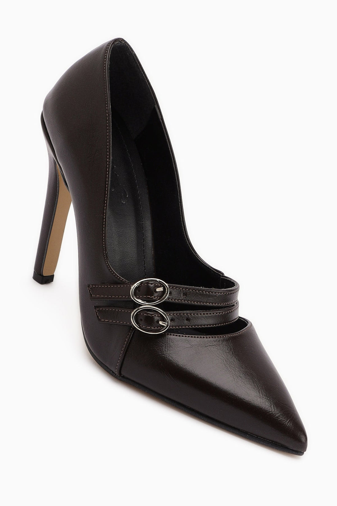 Blanka Brown Double Buckle Stiletto Women's High Heel Shoe