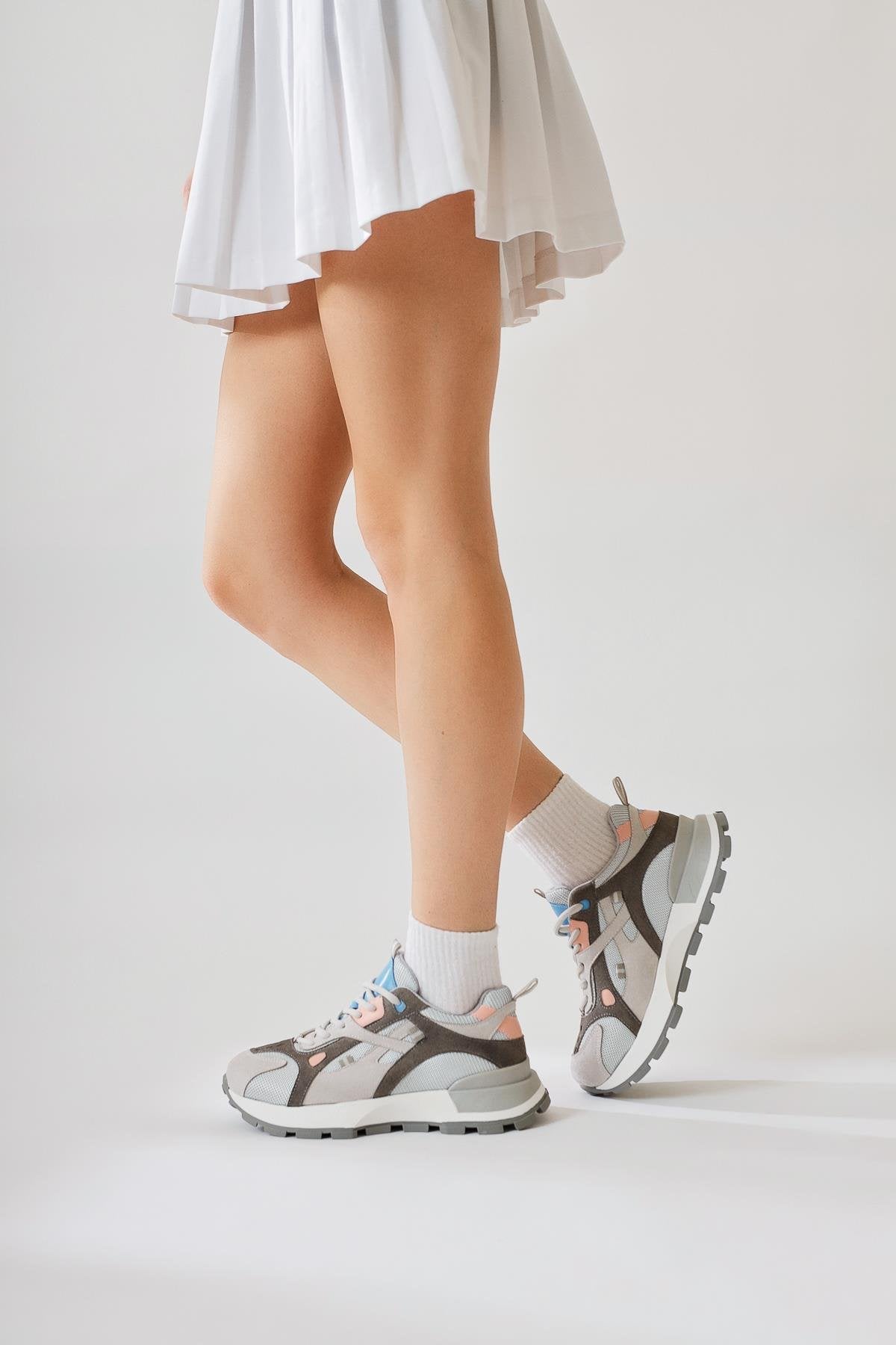 Siska Blue-Grey Lace-Up High Heel Sneakers