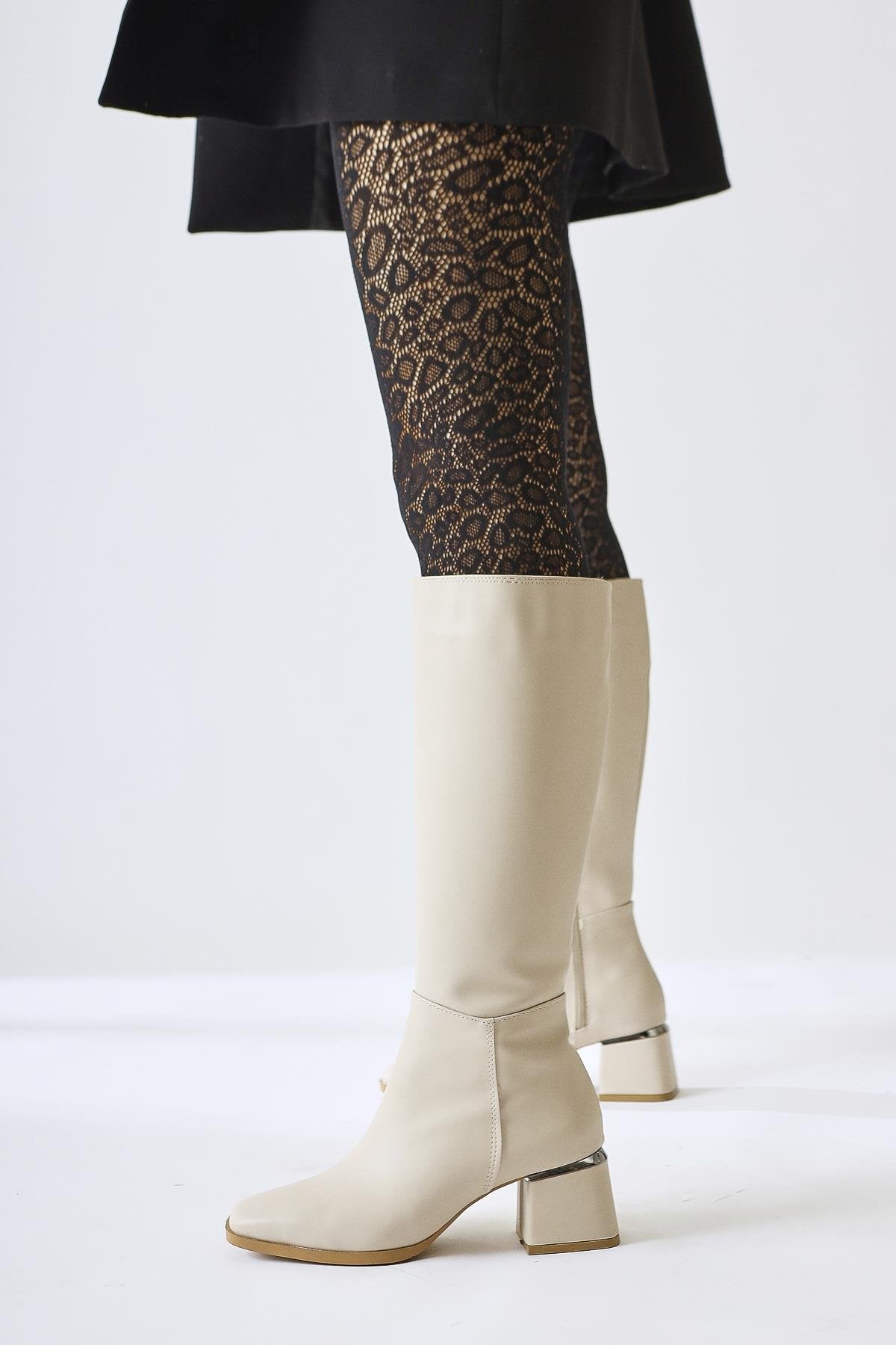 Miami Beige Quadratische Zehenstiefel