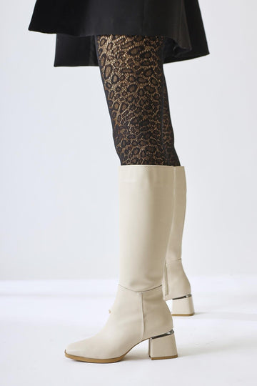 Miami Beige Quadratische Zehenstiefel