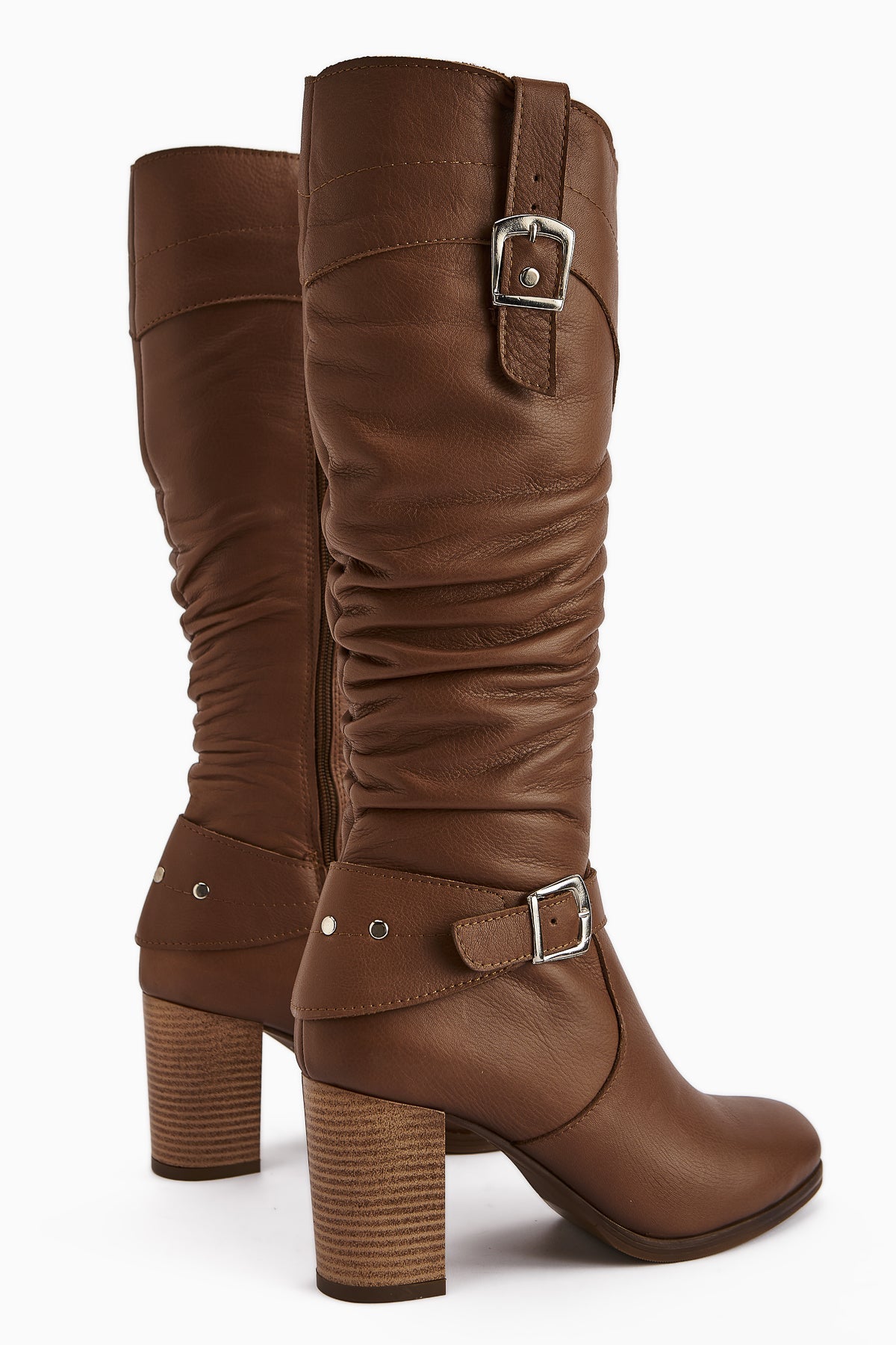 Ting Genuine Leather Taba Buckle Detail Women's Heeled Boot