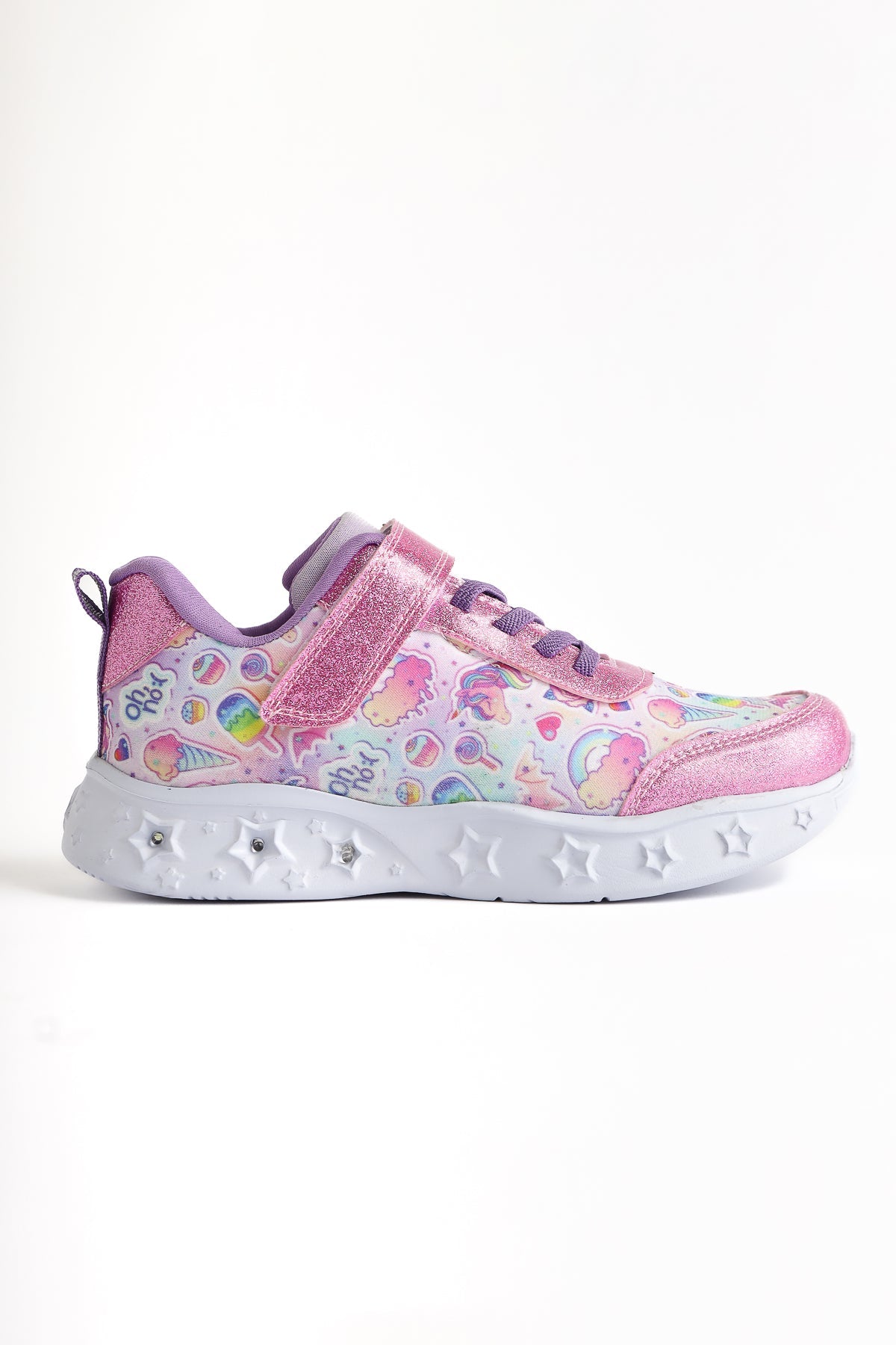 Leika Pink Glittery Light-Up Kids' Sneaker with Character Print