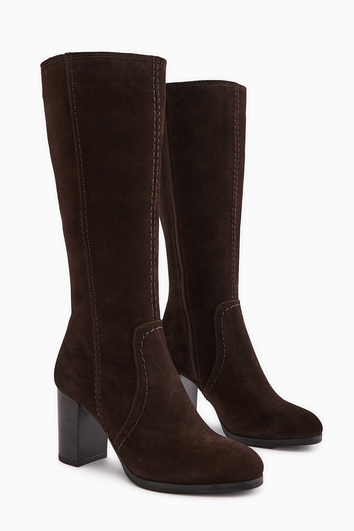Aleen Genuine Leather Brown Suede Heeled Women's Boot