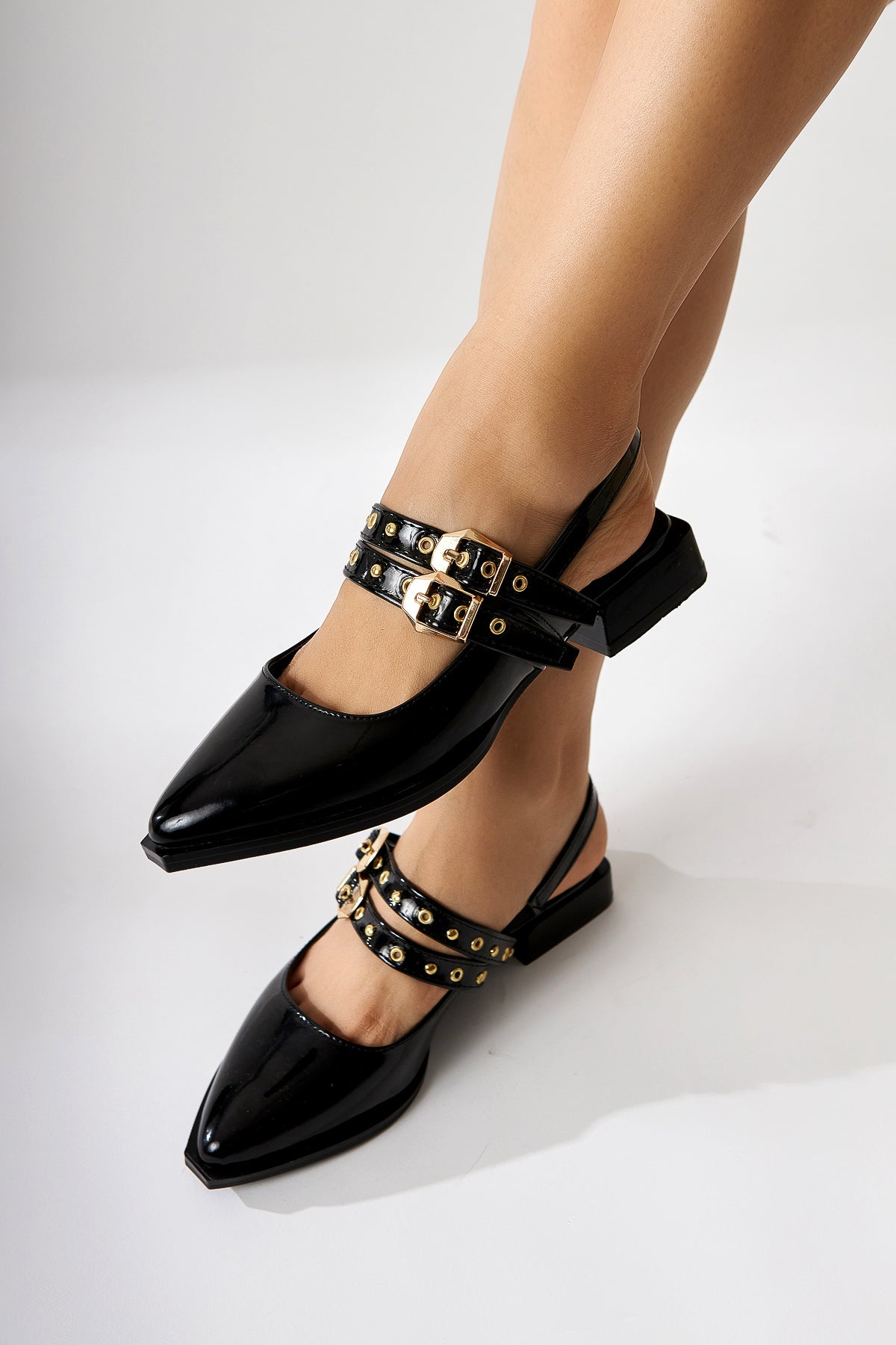 Siran Damen Schwarze Lackleder Doppelriemen Sandale