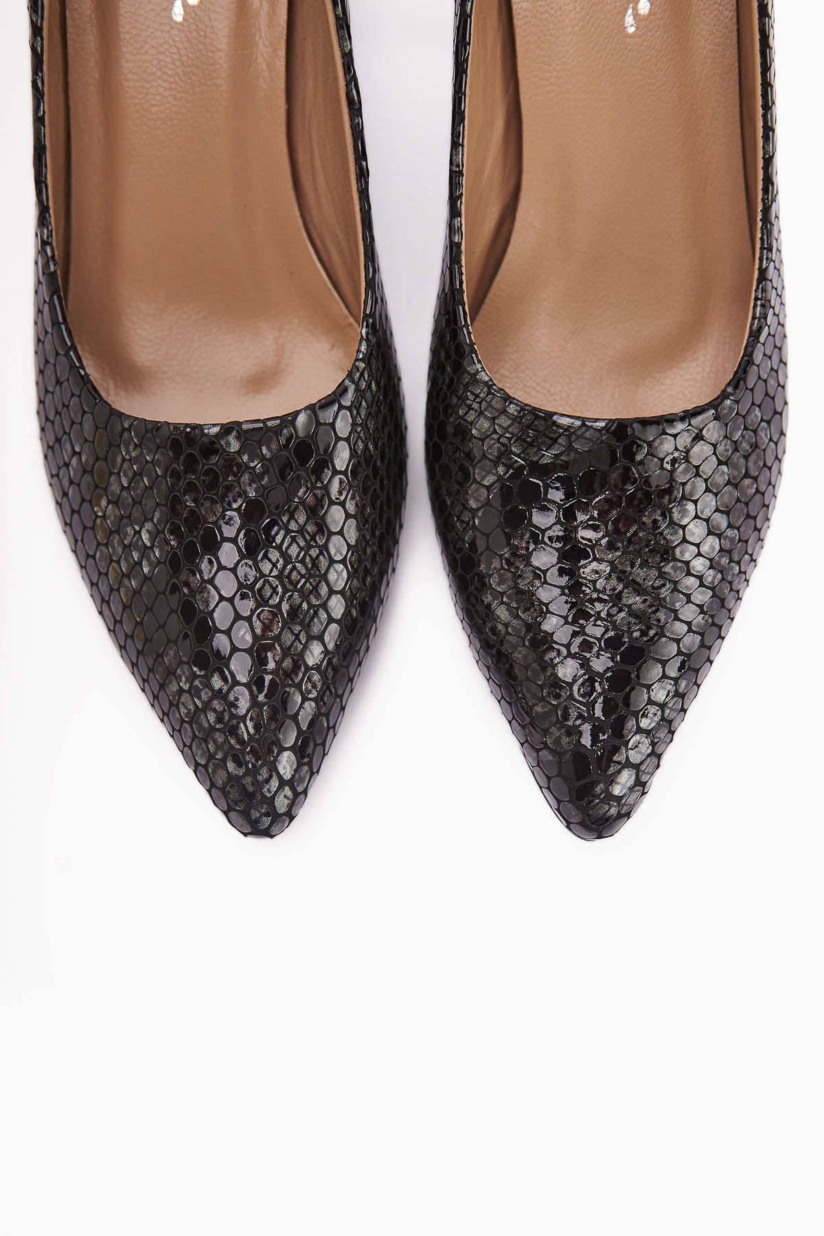 Emelia Genuine Leather Black Snake Print Women's Heeled Shoes