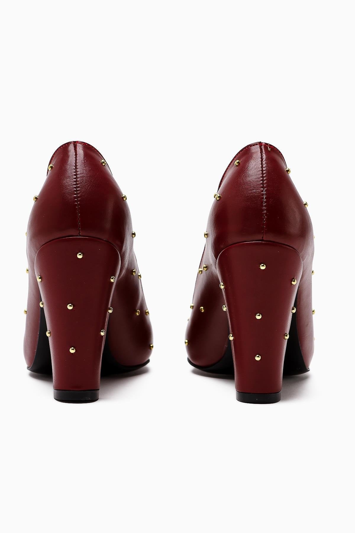 Audrey Claret Red Pointed Toe Studded Detailed Heeled Women's Shoes