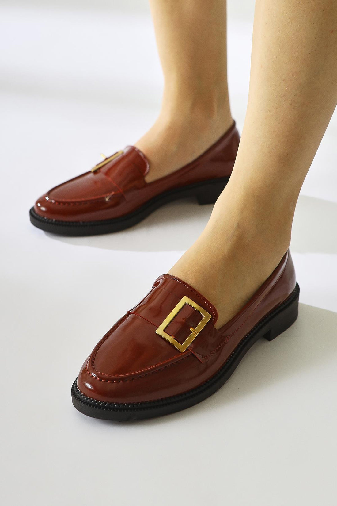 Arnesa Claret Red Patent Leather Buckle Detailed Casual Shoes