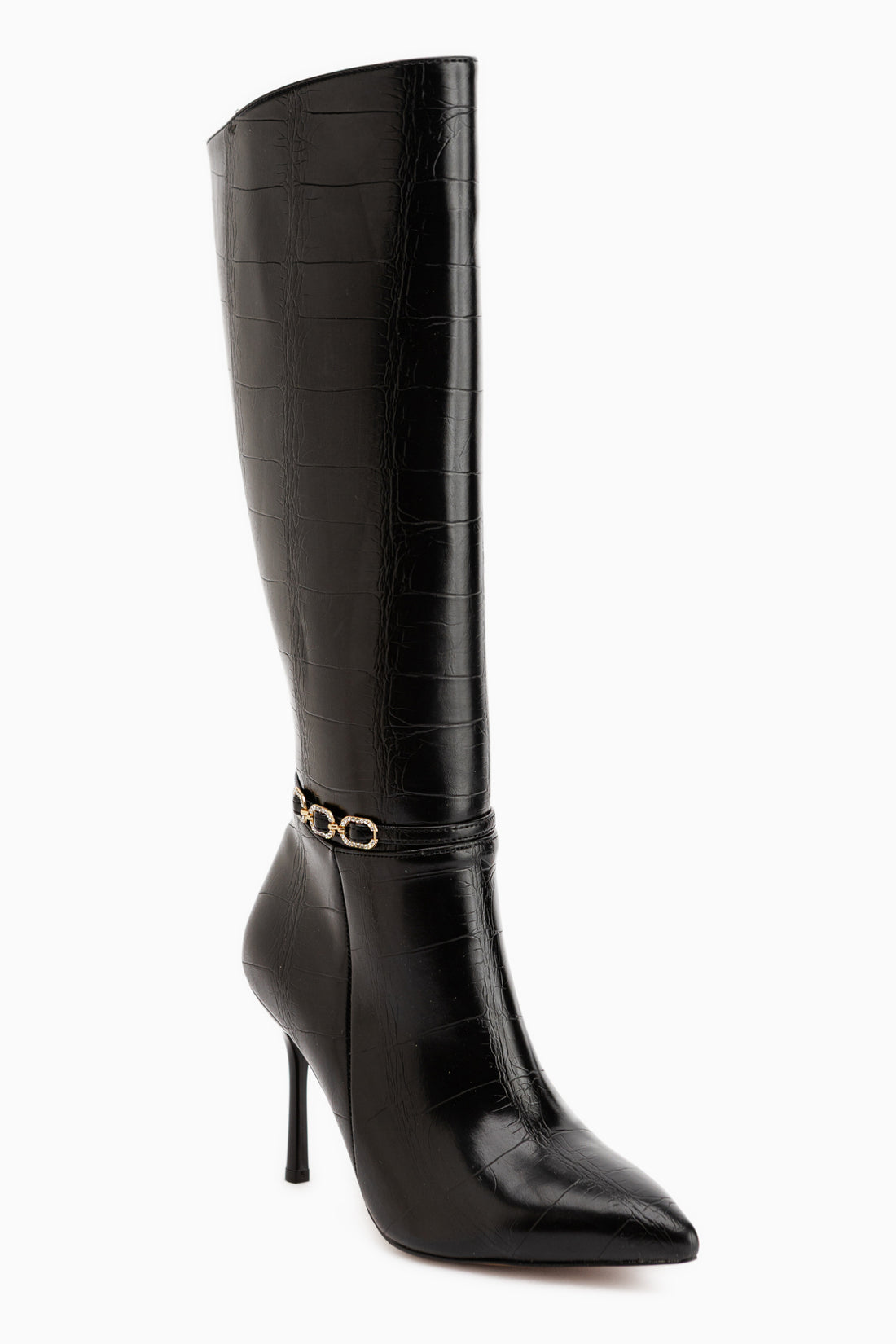 Patty Schwarz Krokodil Dünne Absatz Damen Stiefel