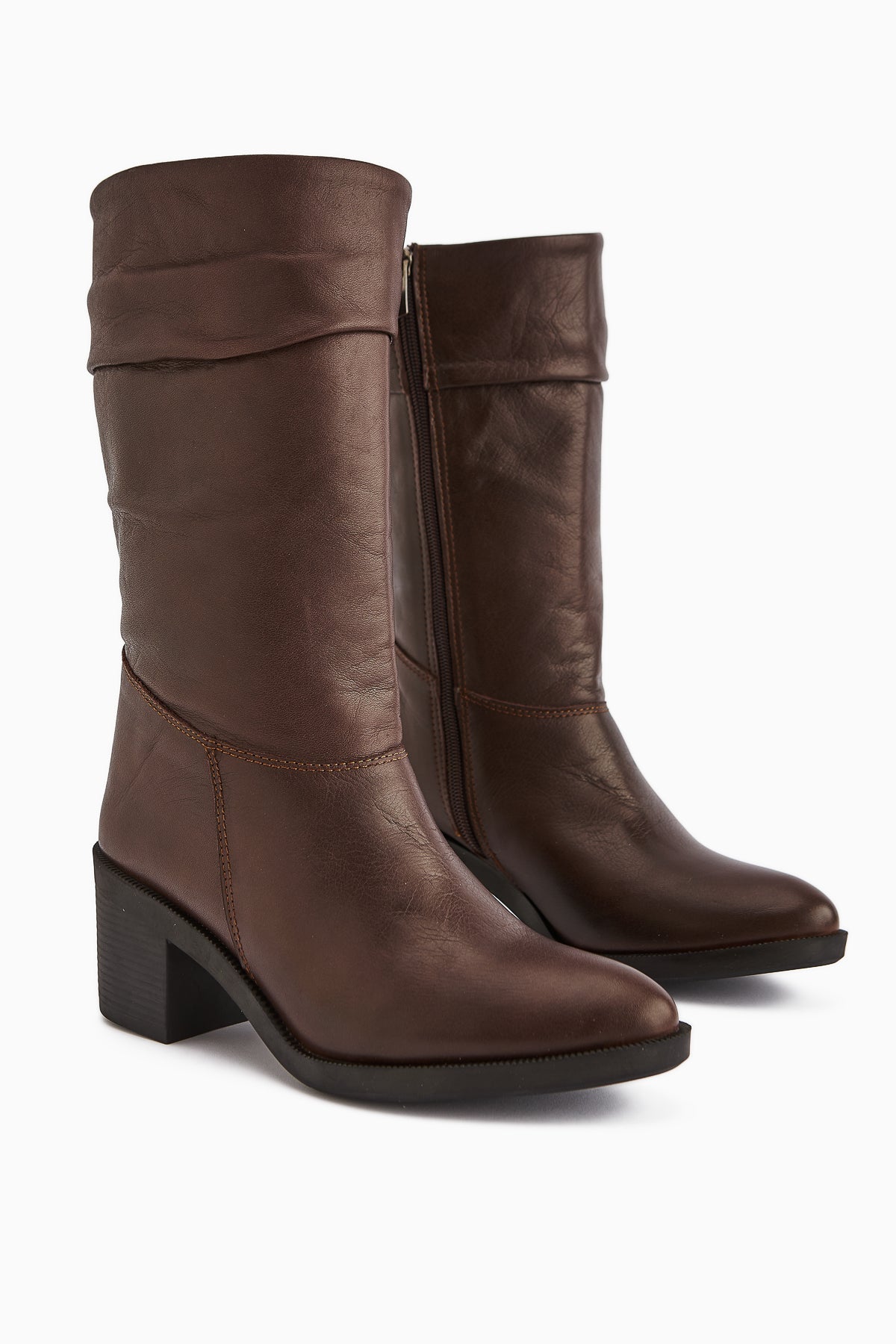 Sahara Genuine Leather Brown Pleated Zipper Women's Boot