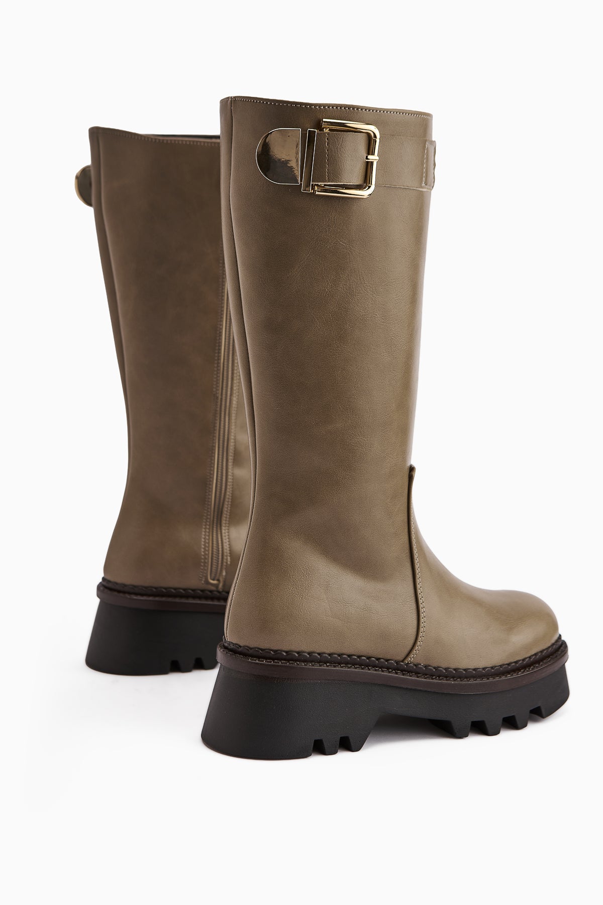 Hely Mink Buckle Detailed High-Platform Women's Boot