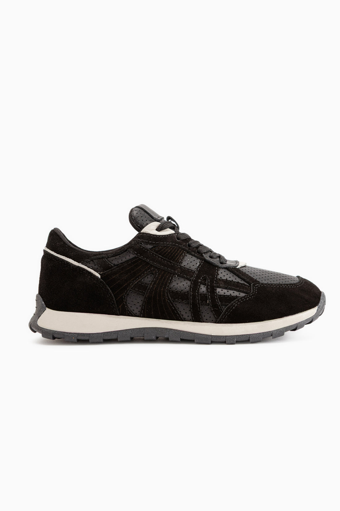 Wendy Echtes Leder Schwarz Wildleder Netz Detail Damen Sneaker