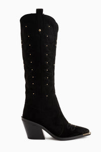 Elnora Black Suede Embroidered Women’s Boots