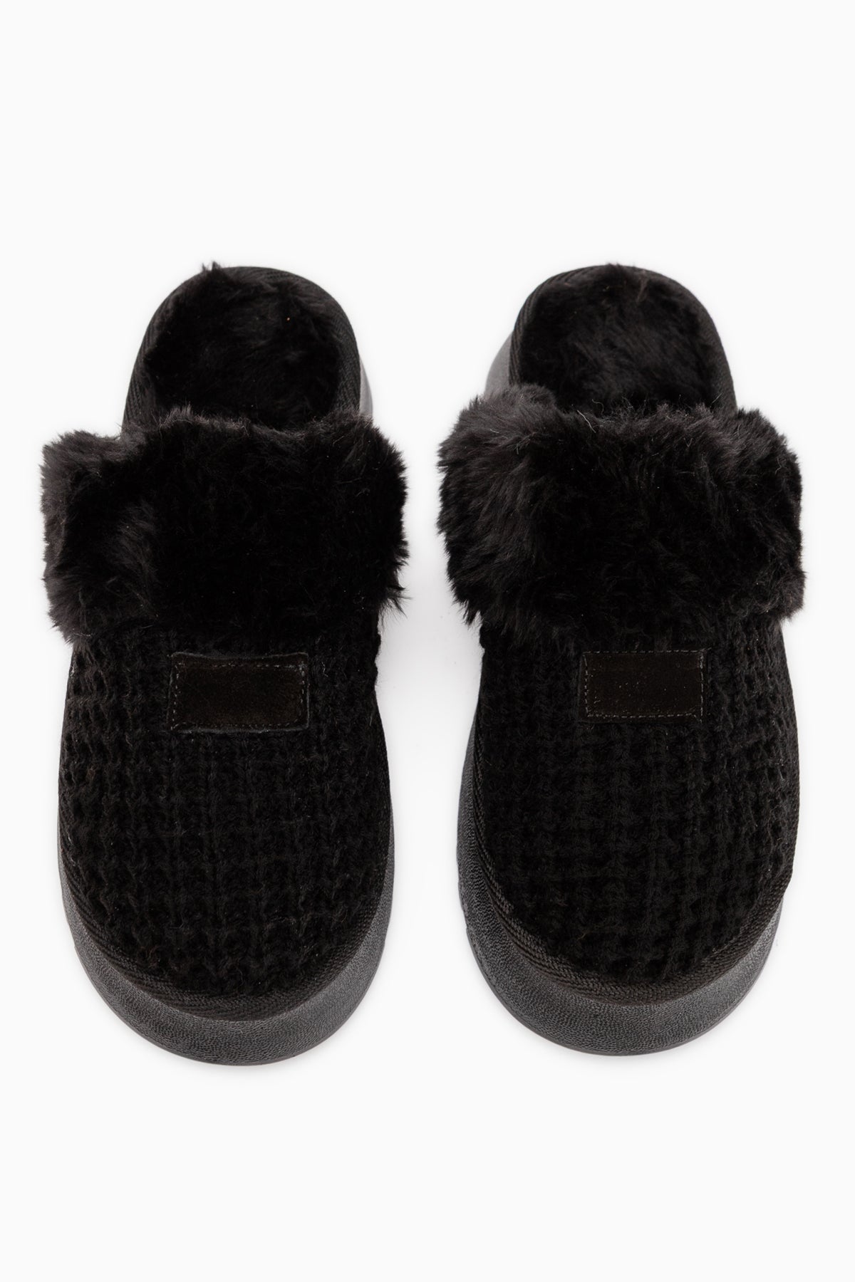 Mariza Black Plush Knitted Thick Sole Women’s Slippers