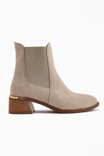Verna Beige Suede Elasticated Heeled Women's Boot