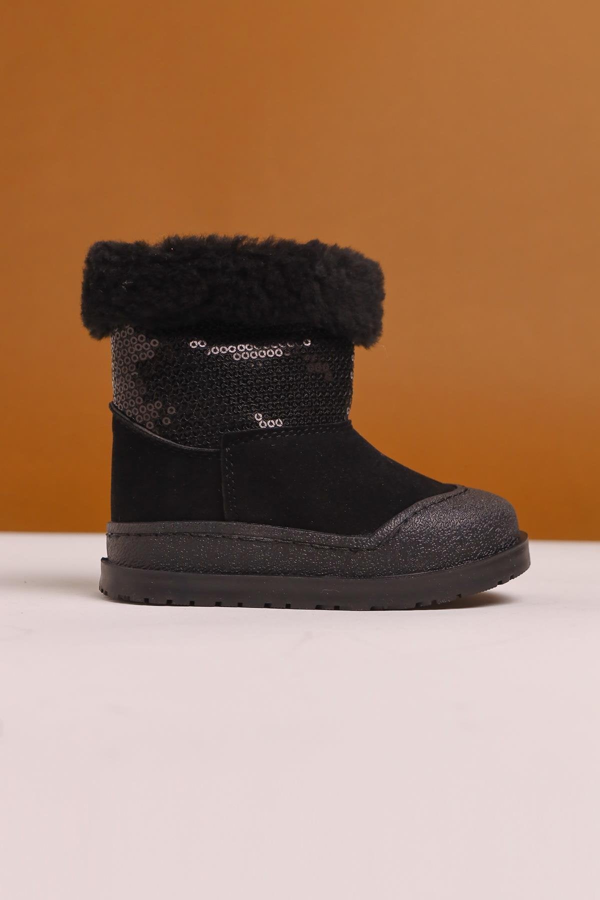 Eleen Schwarze Pailletten Pelzgefütterte Baby Stiefel