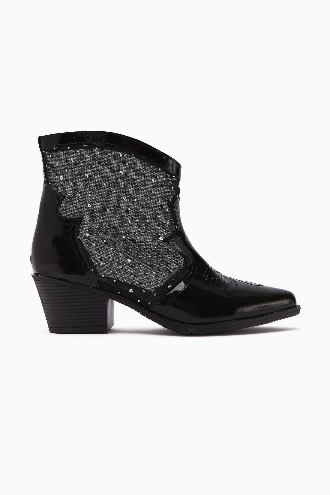 Rudi Black Patent Leather Embroidered Western Women's Stone Summer Boots