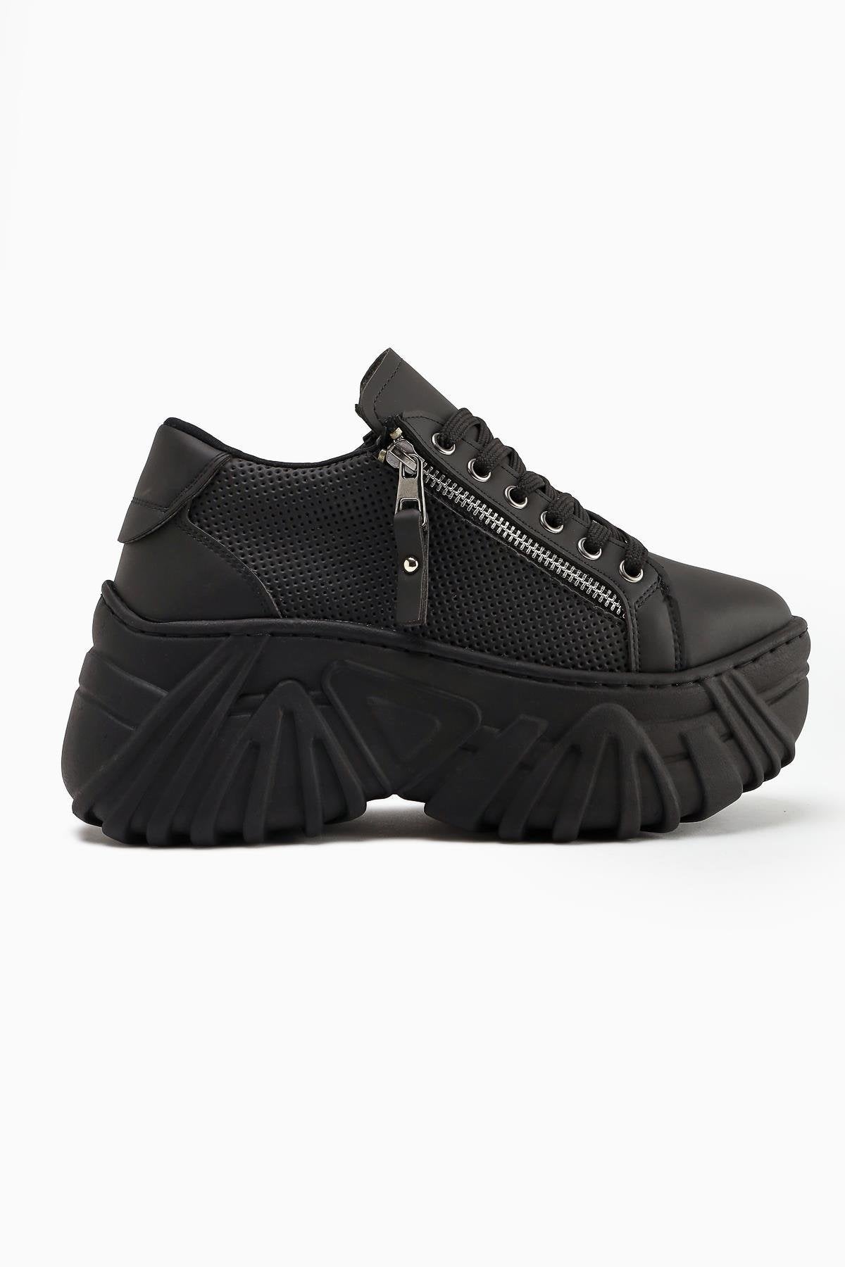 Betty Siyah Yüksek Tabanlı Fermuar Detaylı Kadın Sneakers