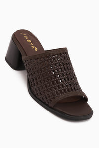 Luzia Genuine Leather Brown Handwoven Women’s Heeled Slippers