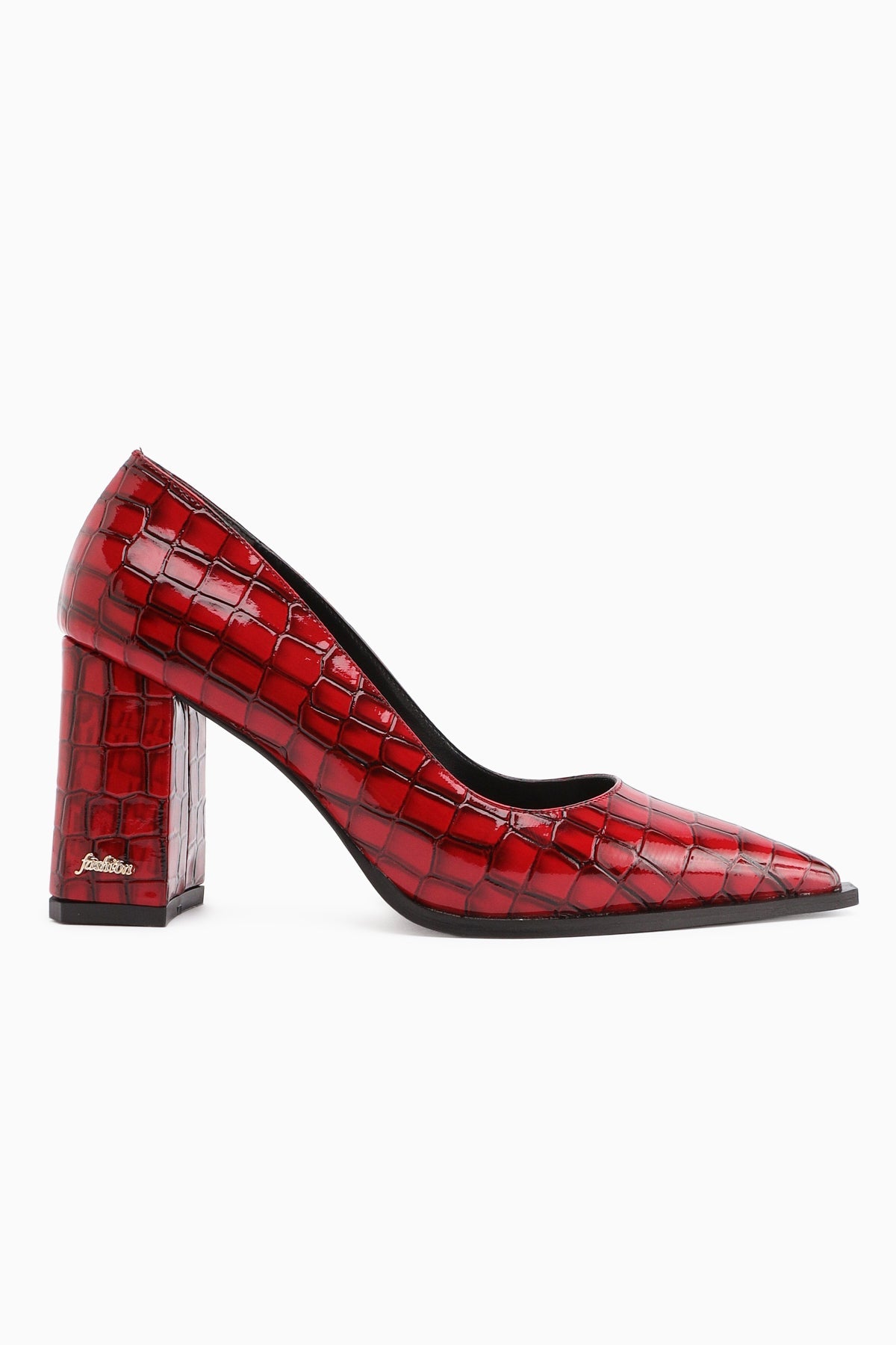 Lucy Burgundy Croco Thick Heeled Women's Stiletto