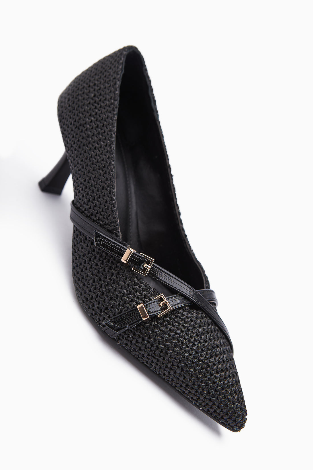 Noran Schwarze Gewebte Detailierte Spitzzehen Damen Absatzschuhe