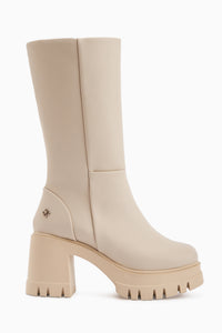 Chelsie Beige Hohe Absatzplattform Kurze Stiefel