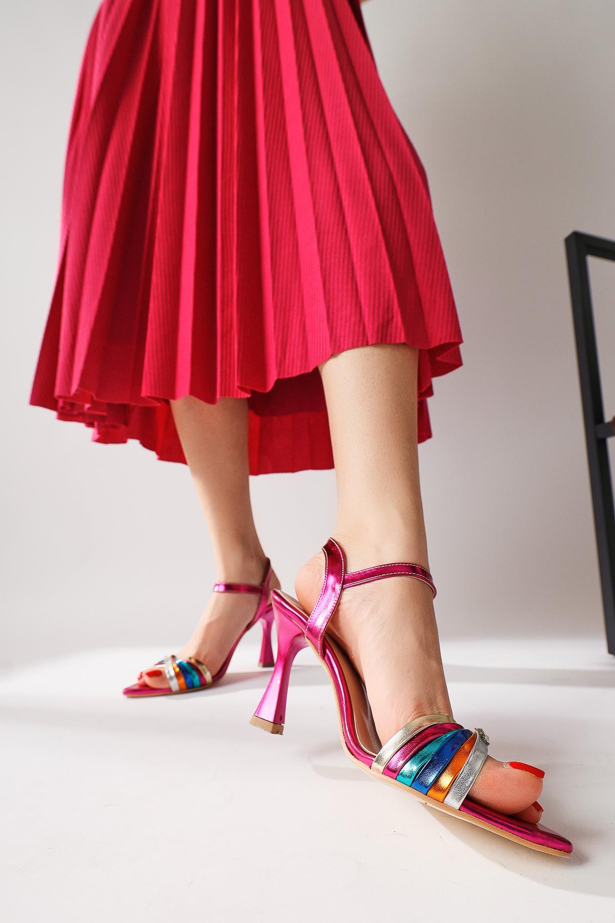 Manya Fuchsia Cross-Strap Heeled Sandals